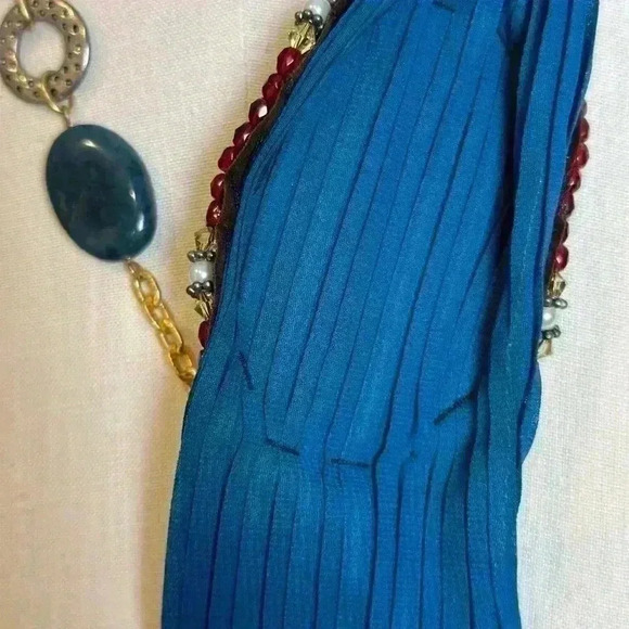 Vintage Stunning Handmade Agate Blue Polish Stone Scarf Necklace - Picture 9 of 13